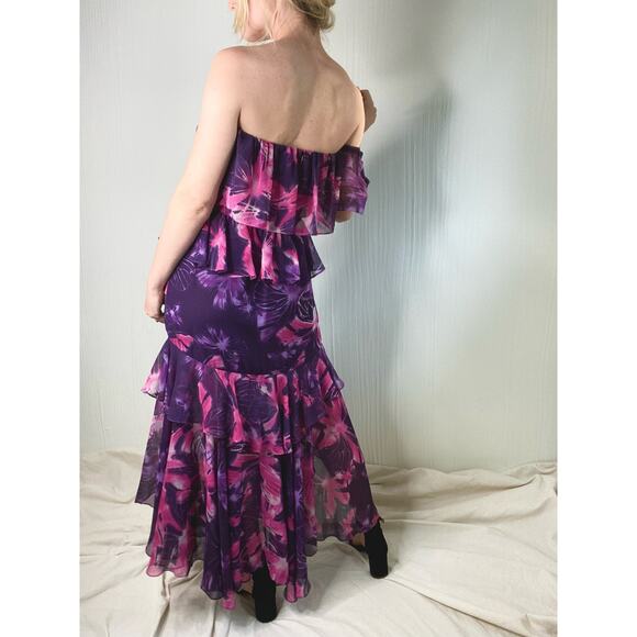 MISA LOS ANGELES Purple Floral Ruffled Off the Shoulder Maxi Dress US MEDIUM - Picture 8 of 15